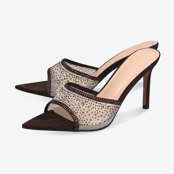 Rossi, Rania Crystal Embellished Mesh and Suede Mules, Women, Brown, EU 37, US 6 - Picture 3 of 4